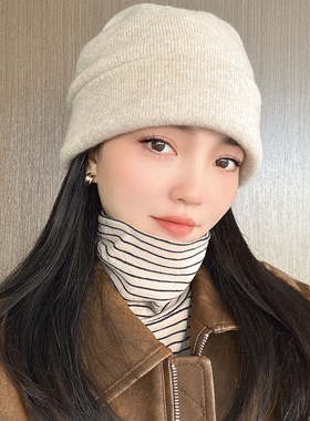 过冬B选~100％纯羊毛毛线帽男女款两用帽子显脸小护耳保暖堆堆帽