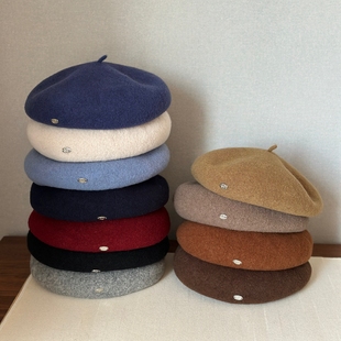 执念款 bi入立体好戴小标羊毛贝雷帽显脸小升级可调节帽围蘑菇帽