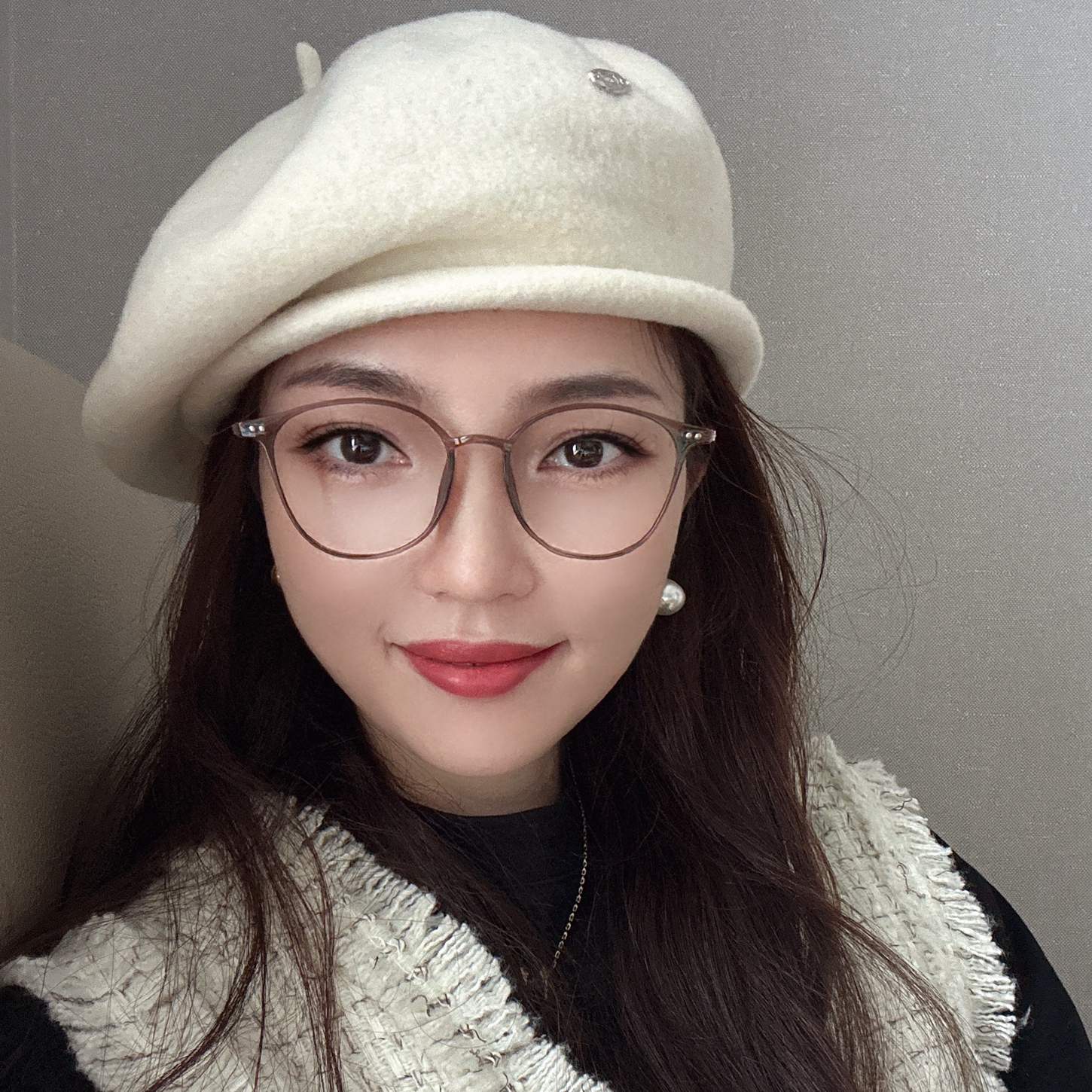 留洋千金奶白色纯羊毛贝雷帽女士