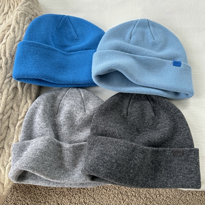 蓝色系基础100％WOOL羊毛针织帽