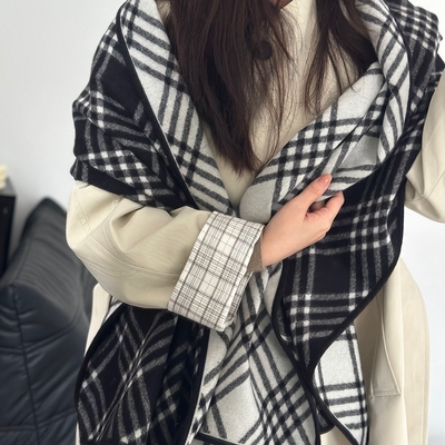 双面包边高级感黑白格披肩女韩系