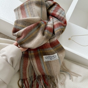 配色巨美~ins韩风格子围巾女士100%wool纯羊毛围脖保暖披肩冬季