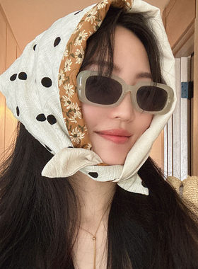 春夏波点双面复古田园女多用头巾