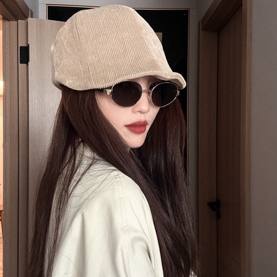 复古做旧灯芯绒鸭嘴前进帽女帽子