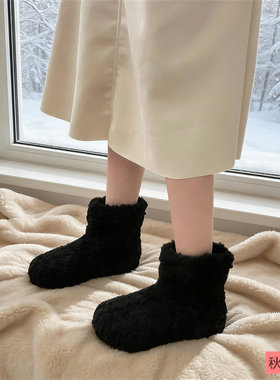 韩系加绒保暖毛毛鞋女秋冬季外穿羊羔卷毛短靴可爱白色雪地靴棉鞋