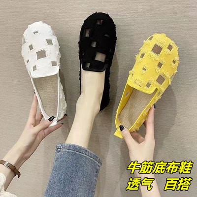 35-43 大码女鞋老北京布鞋女夏洞洞鞋平底单鞋豆豆鞋镂空软底凉鞋