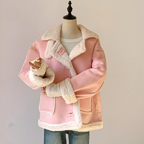 2025年秋冬新款小个子短款毛毛一体粉色小香风毛毛绒外套女