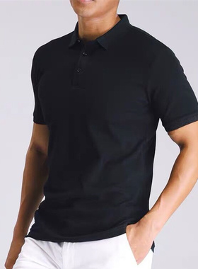 欧美夏季男士纯棉多码薄款翻领简约POLO上衣免烫保罗衫厚短袖t恤