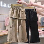 子中大童洋气时髦假两件休闲长裤 春秋裤 子 2025新款 女童屁帘喇叭裤