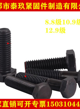 10.9级细牙外六角螺丝细丝细扣幼牙黑色定制M20*1.5/2x70x80x200