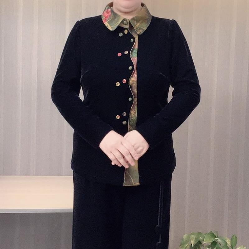中老年妈妈真丝绒开衫外套秋冬新中老年女装