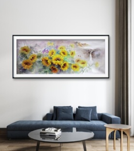 天津新世纪画廊客厅油画向日葵油画尺寸70 裱设计 180厘米字画装