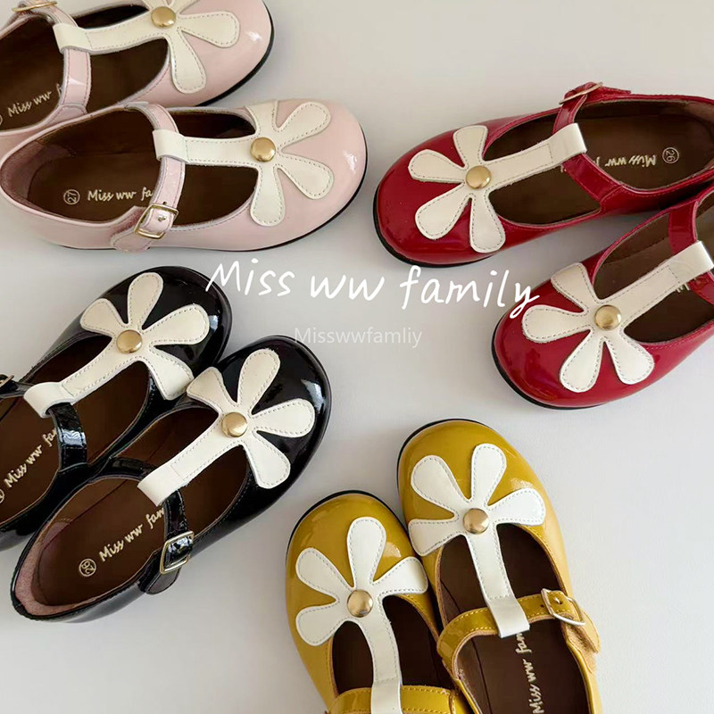 Miss ww family手工儿童花色皮鞋软底单鞋女童芭蕾鞋