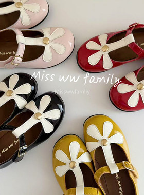 Miss ww family手工儿童花色皮鞋软底单鞋女童芭蕾鞋