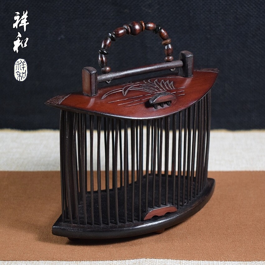 扇形兰花蝈蝈笼非遗名家陆氏虫具纯手工全竹制罐艺品仿古国潮雕刻