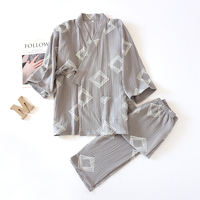 Men in kimono for spring, autumn and summer, kimono cardigan, double-layer gauze crepe, loose tea suit, red zodiac year pajamas thumbnail 5