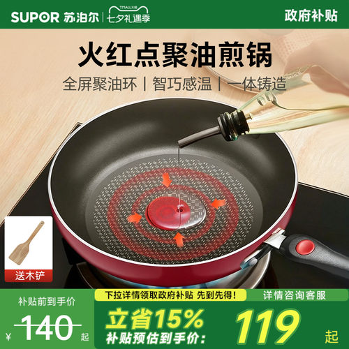 苏泊尔平底锅家用聚油火红点煎锅