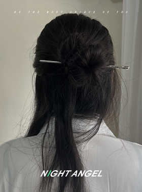 简约百搭基础款金属一字发簪女汉服冷淡风银色簪子挽发盘发发饰