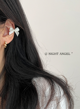 韩国少女丝带蝴蝶结耳骨钉钛钢拧螺丝耳钉奶蓝格子手工织带耳环