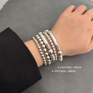 欧美ins冷淡风银色多层圆珠串珠手链设计感小众甜酷辣妹手镯