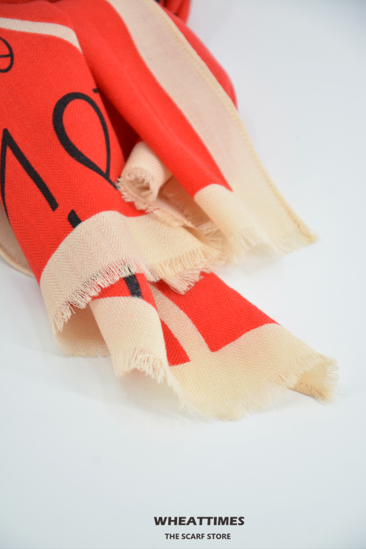 定织人字纹绵羊毛爱心印花女士长款秋冬围巾披肩 100% wool scarf
