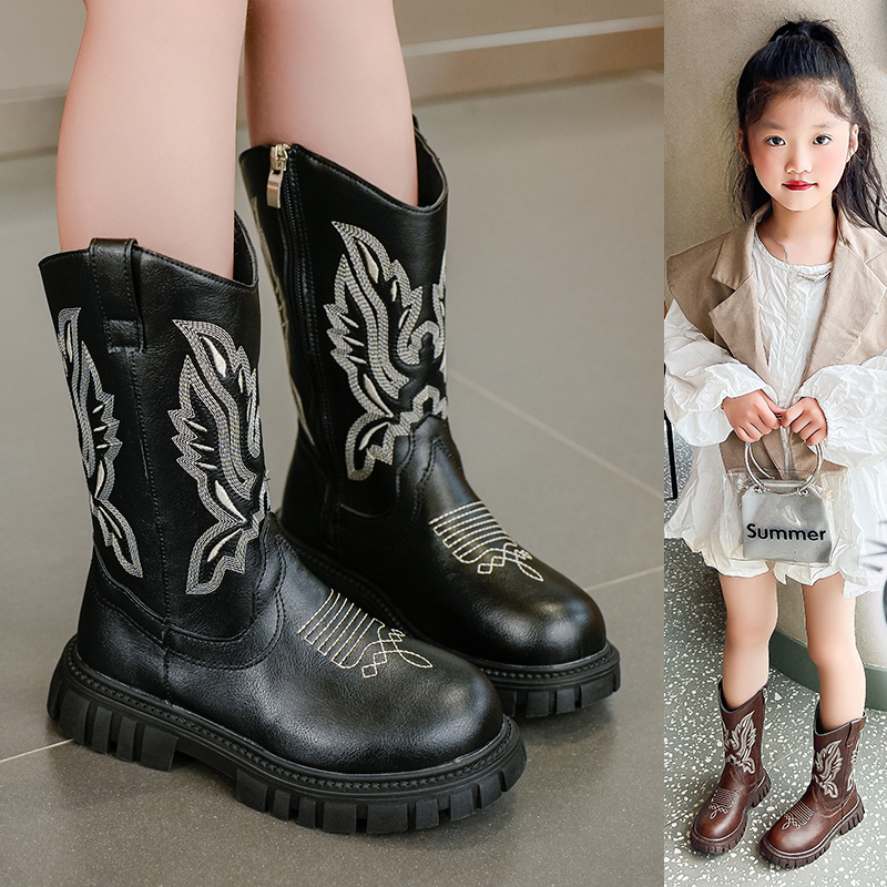 女童靴子高筒秋冬季新款女孩复古