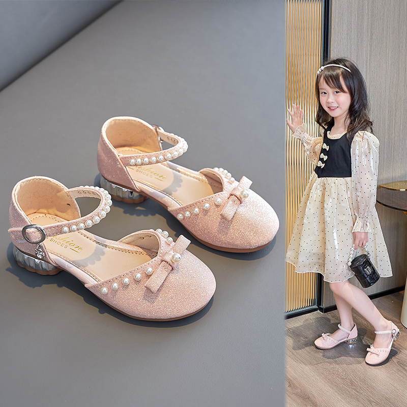 女童凉鞋2025新款时尚水晶鞋夏季洋气儿童高跟鞋公主鞋包头表演鞋
