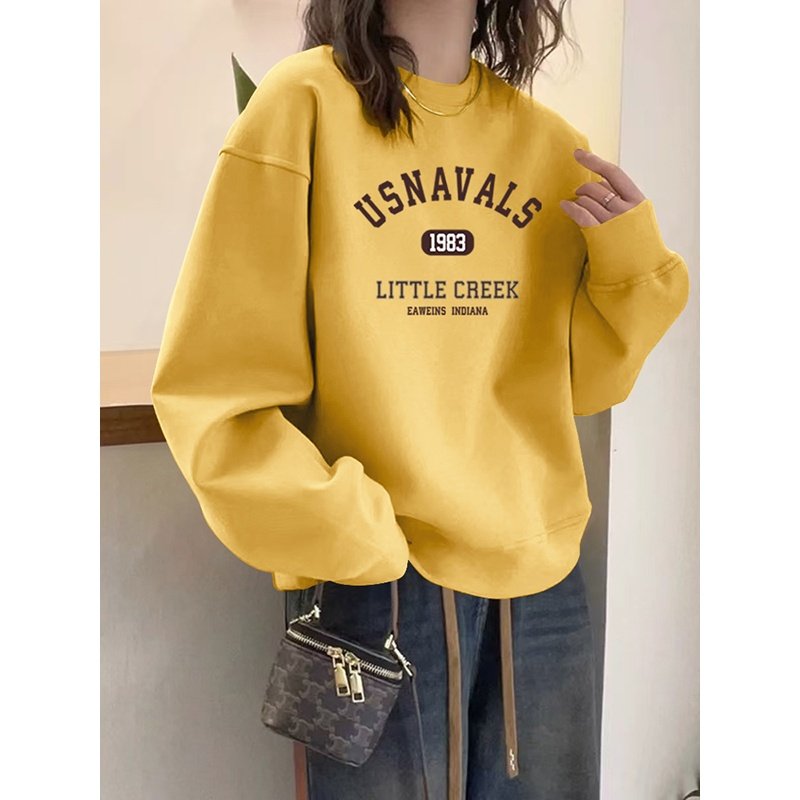 秋冬卫衣女加绒宽松圆领显瘦长袖外套百搭加厚上衣休闲套头外穿潮