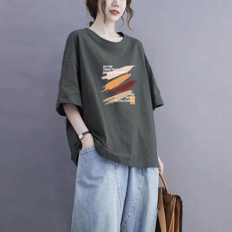 100%棉短袖T恤女夏季大码女装200斤宽松显瘦时尚休闲半袖女上衣