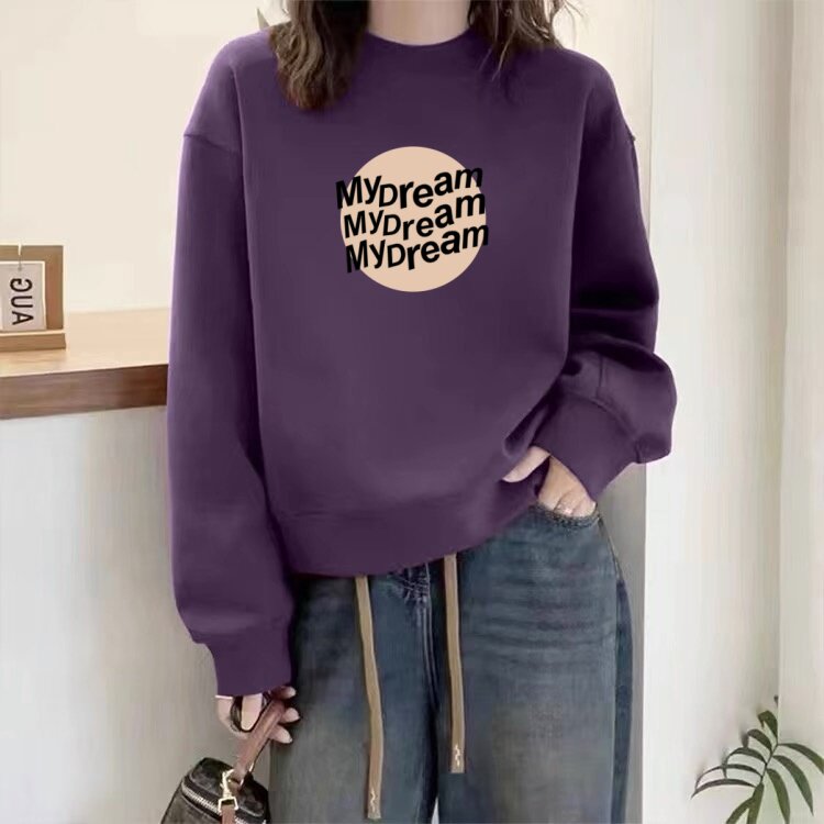圆领秋冬卫衣女加绒加厚宽松显瘦长袖外套休闲套头外穿百搭上衣服
