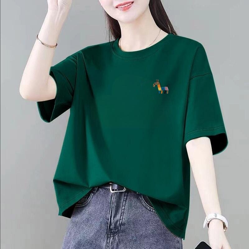 胖mm短袖t恤女夏季2026新款宽松显瘦200斤遮肚半袖纯棉上衣妈妈装