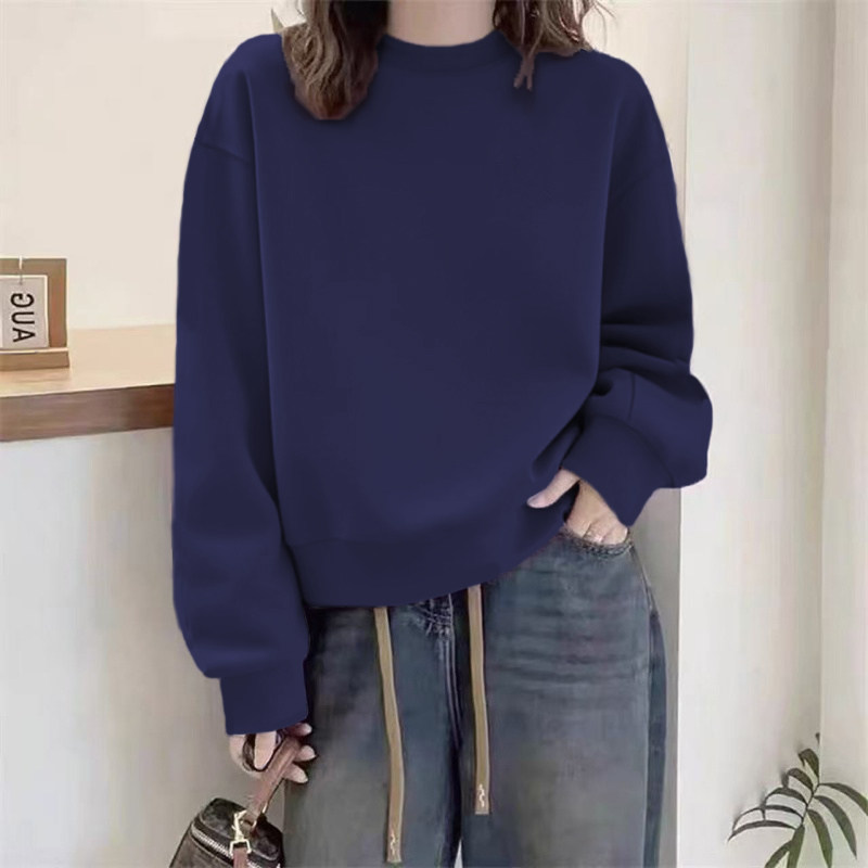圆领秋冬卫衣女加绒加厚宽松显瘦长袖外套休闲套头外穿百搭上衣服
