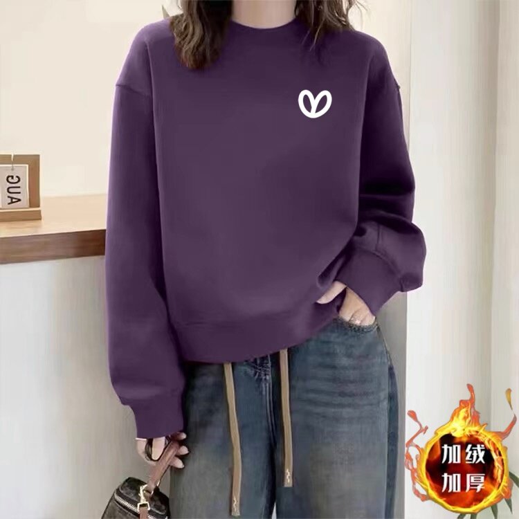 圆领秋冬卫衣女加绒加厚宽松显瘦长袖外套休闲套头外穿百搭上衣服