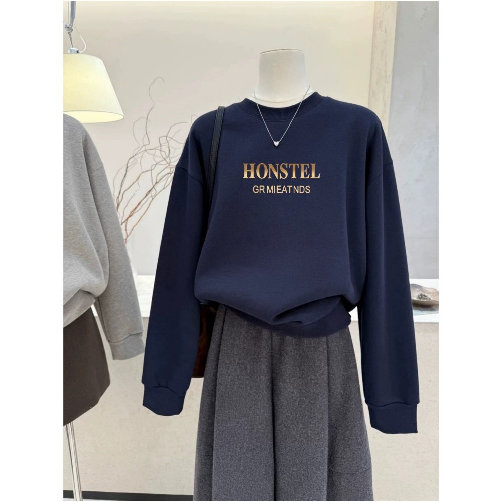 圆领秋冬卫衣女加绒加厚宽松显瘦长袖外套休闲套头外穿百搭上衣服