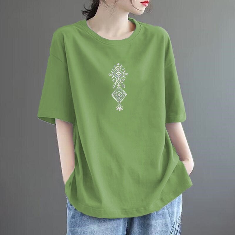 纯棉复古圆领短袖t恤女夏季新款时尚韩系休闲体恤上衣ins