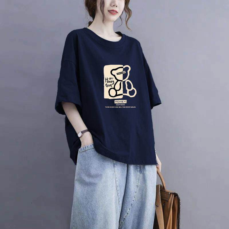 纯棉大码200斤宽松遮肉短袖T恤女显瘦半袖圆领打底百搭夏装上衣