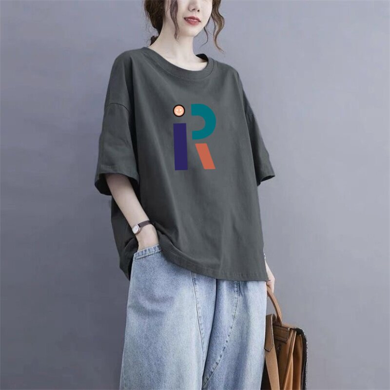 100%纯棉短袖t恤女2026夏季新款宽松大码圆领体恤上衣潮妈妈装ins