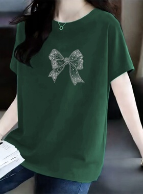 夏季新款纯棉宽松大码短袖T恤女遮肚子显瘦洋气上衣妈妈装打底衫