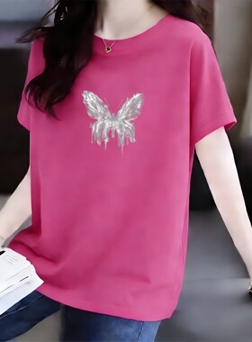 清仓捡漏～100%纯棉大码胖mm200斤纯棉短袖t恤女印花宽松显瘦上衣
