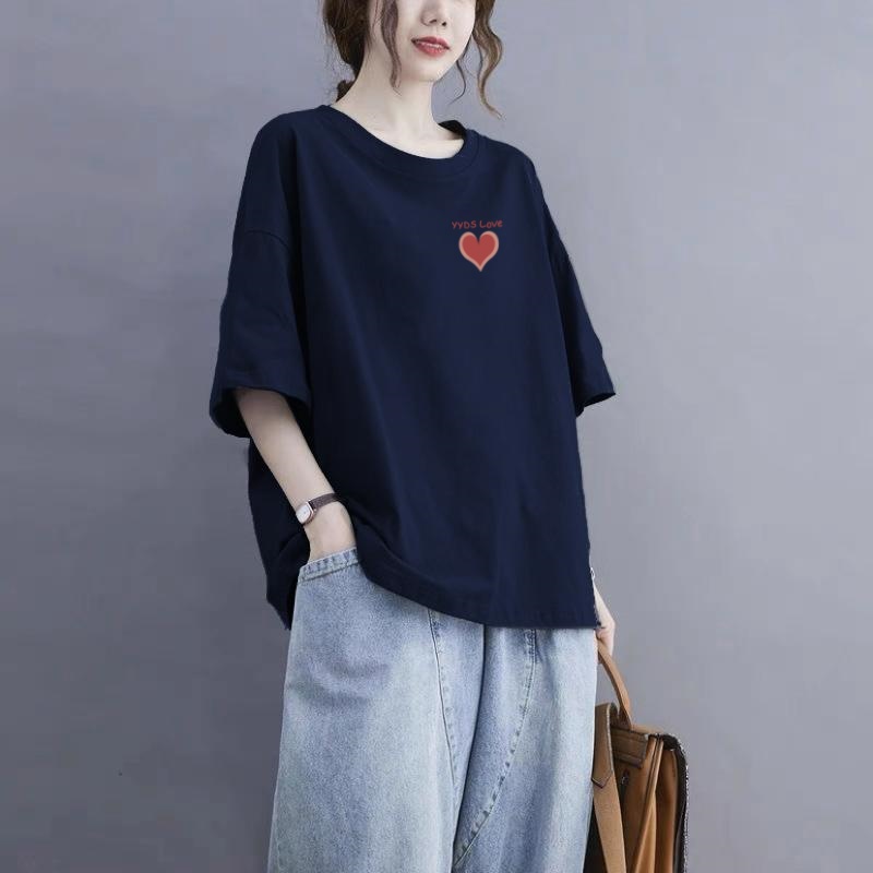 大码纯棉宽松短袖T恤女夏季外穿时尚小众显瘦半袖休闲圆领女上衣