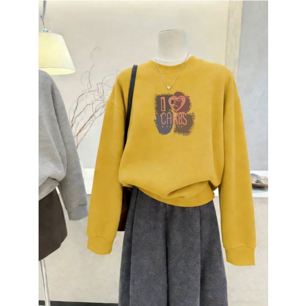 圆领秋冬卫衣女加绒加厚宽松显瘦长袖外套休闲套头外穿百搭上衣服