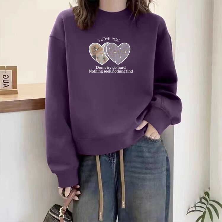 秋冬卫衣女加绒宽松圆领显瘦长袖外套百搭加厚上衣休闲套头外穿潮