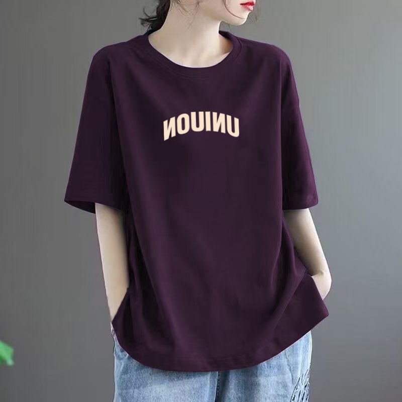 纯棉t恤大码女装夏显瘦宽松遮肉胖mm减龄印花休闲半袖短袖上衣