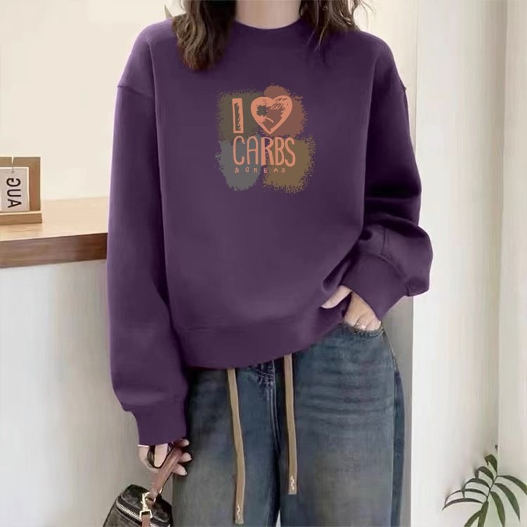 秋冬卫衣女加绒加厚宽松圆领显瘦长袖外套休闲套头外穿百搭上衣服