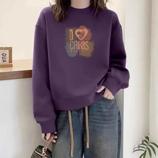 秋冬卫衣女加绒加厚宽松圆领显瘦长袖外套休闲套头外穿百搭上衣服