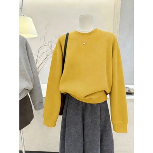 圆领秋冬卫衣女加绒加厚宽松显瘦长袖外套休闲套头外穿百搭上衣服