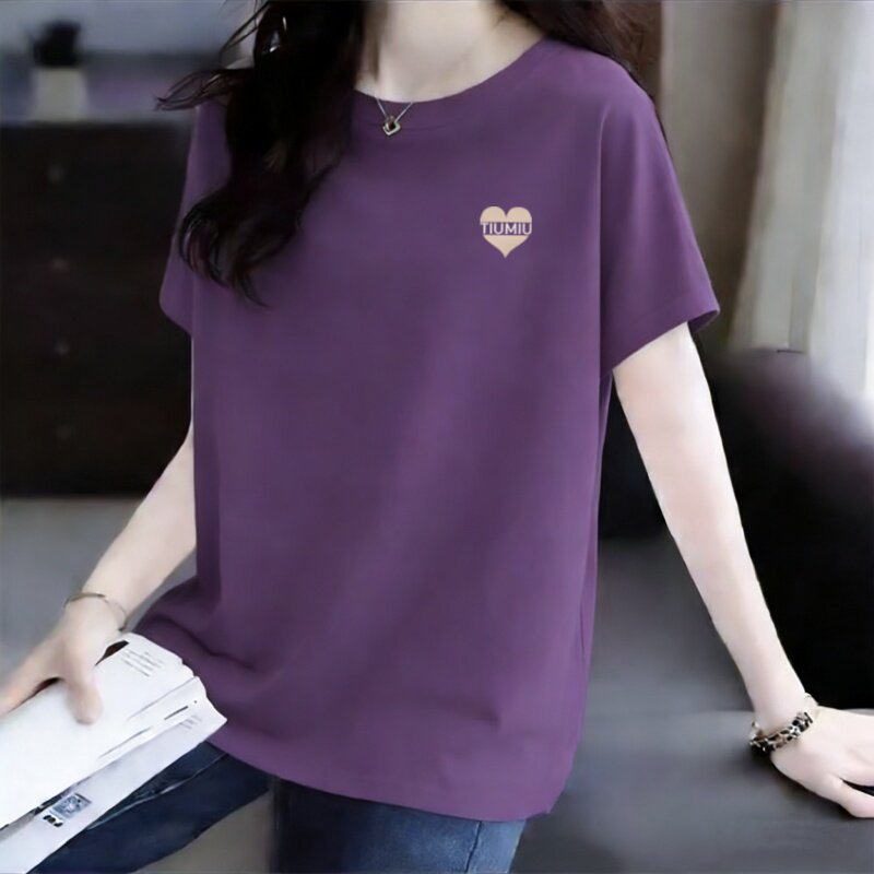 大码女装纯棉短袖t恤夏季新款时尚韩版宽松遮肉显瘦胖mm圆领上衣