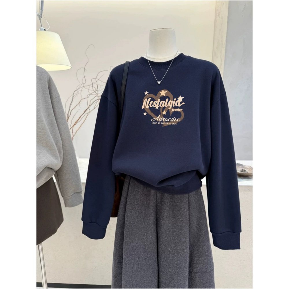 圆领秋冬卫衣女加绒加厚宽松显瘦长袖外套休闲套头外穿百搭上衣服