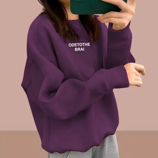 圆领秋冬卫衣女加绒加厚宽松显瘦长袖外套休闲套头外穿百搭上衣服