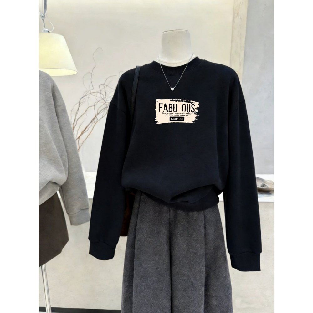 圆领秋冬卫衣女加绒加厚宽松显瘦长袖外套休闲套头外穿百搭上衣服